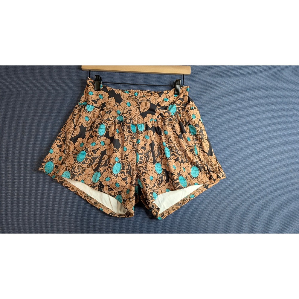 Sterling Kreek Western Turquoise Floral Tooled Print Athletic Shorts Small